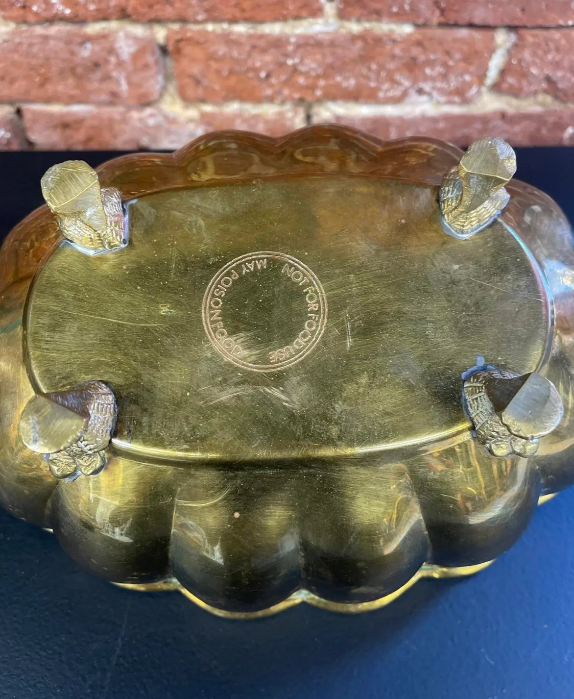 Vintage Brass Bowl With Rams Heads