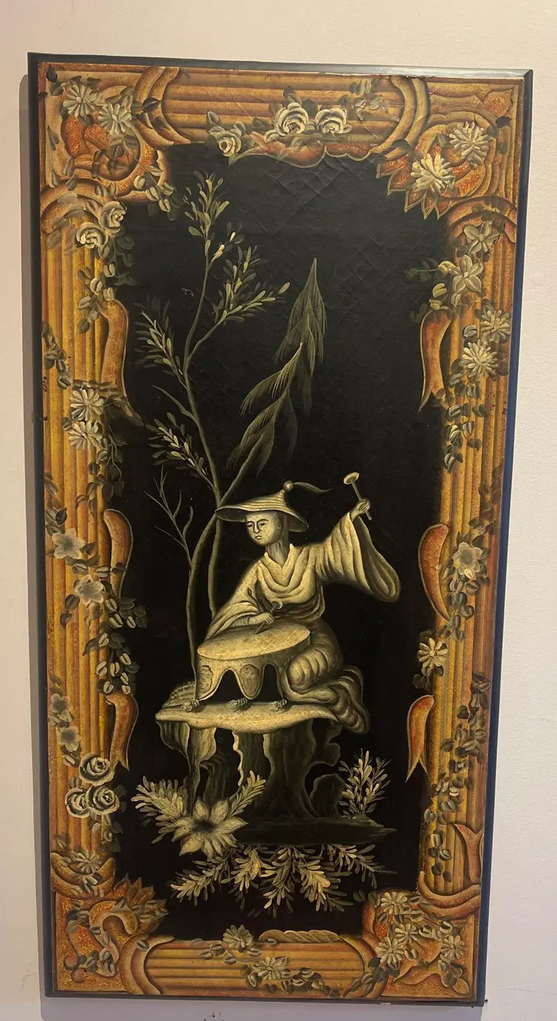 1980s Pair of Painted Wooden Panels in the Asian Style