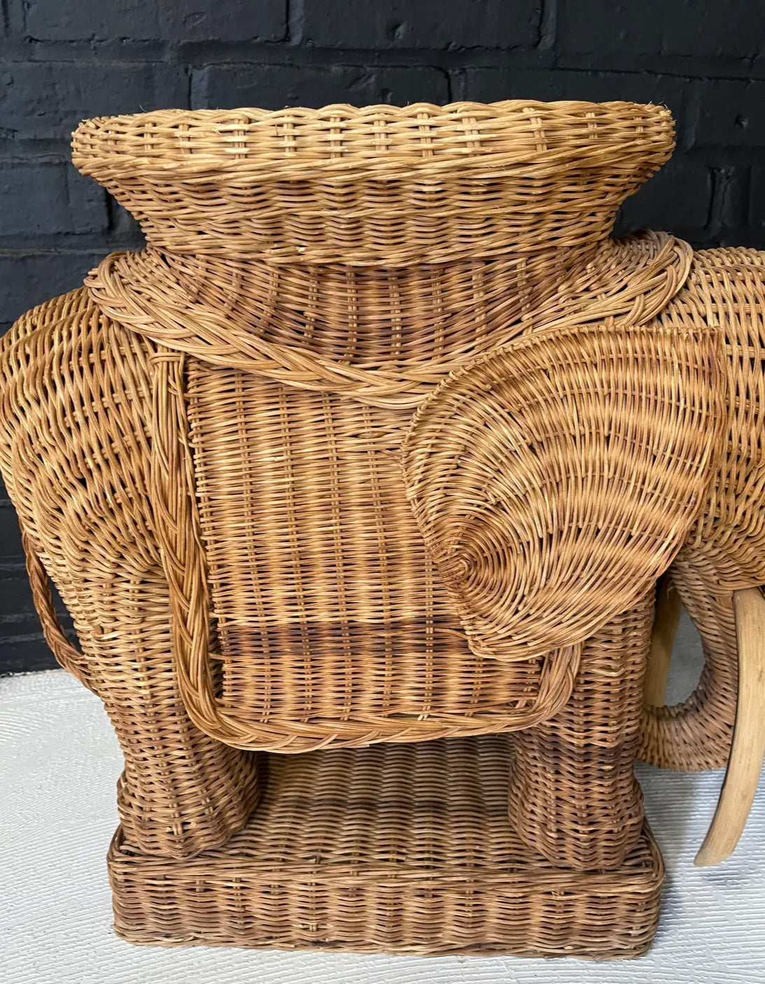 1960s Mid-Century Wicker Elephant Shaped Table With a Tray Top
