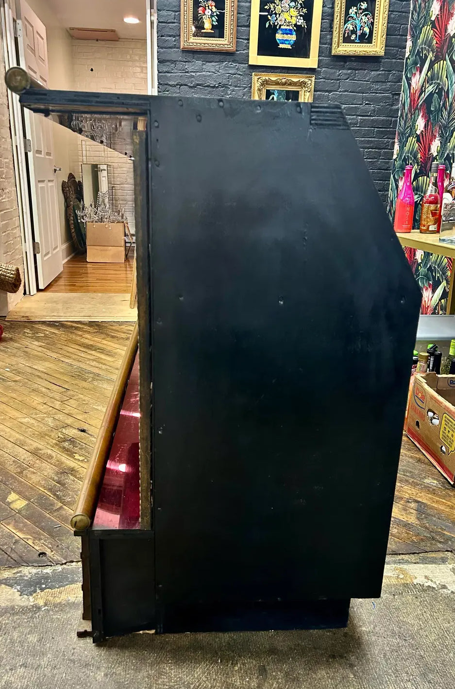 Vintage Red Art Deco Style Bar With Pierced Metal Work