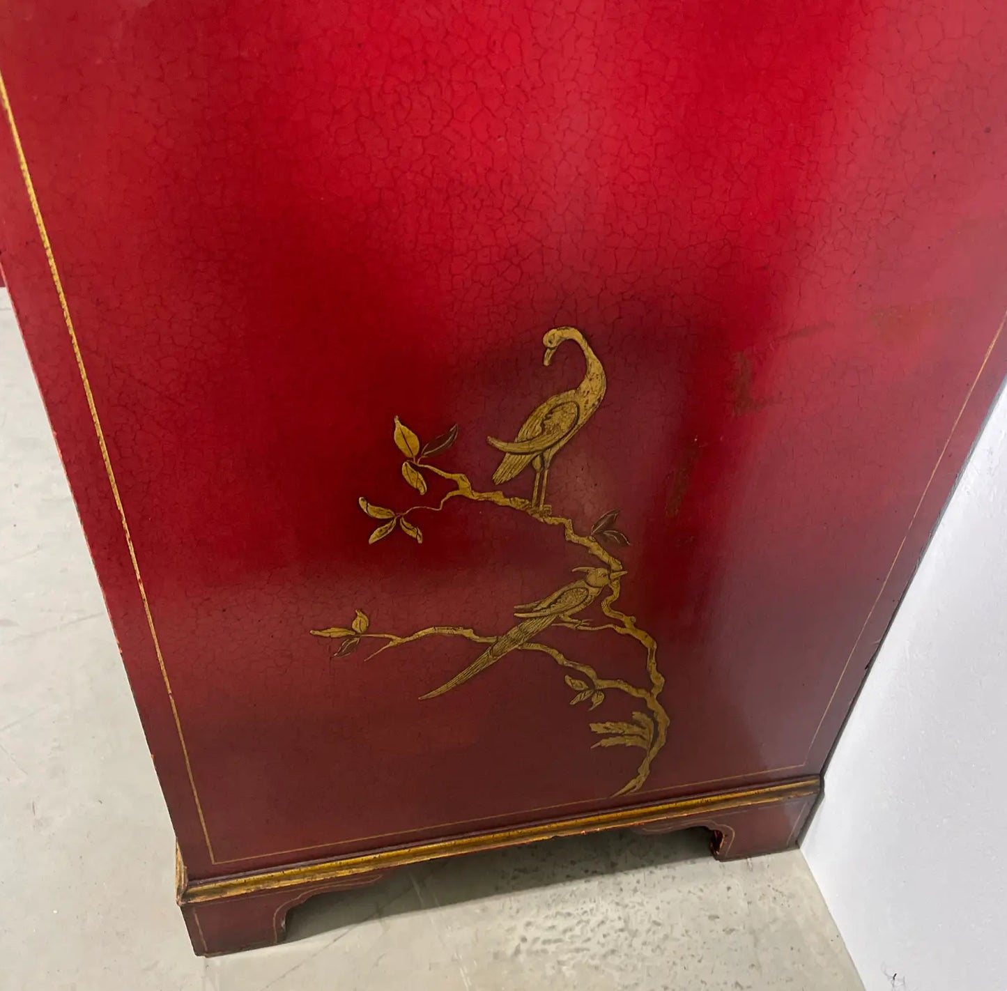 1970s Vintage Red Chinoiserie Secretary Desk