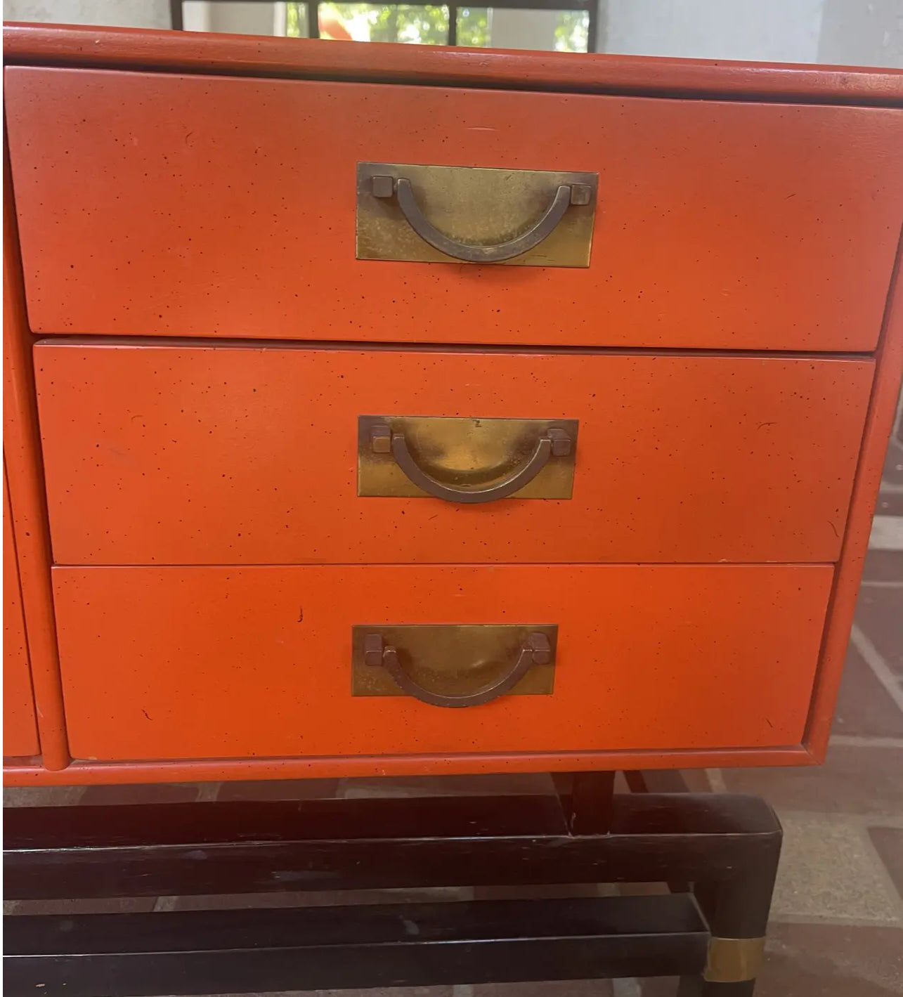 1960s Mid Century Asian Inspired Orange Bedside Table by j.b. Van Sciver Co