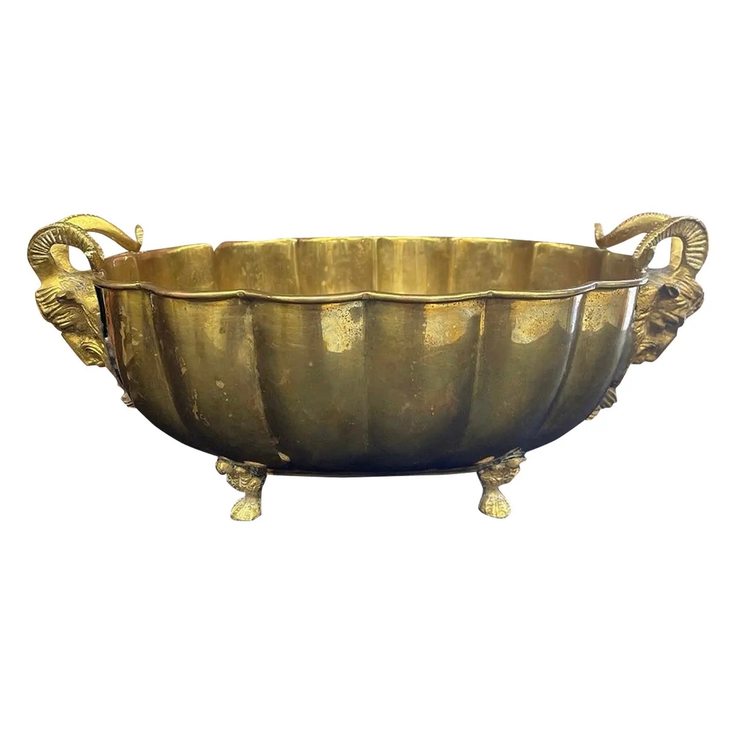 Vintage Brass Bowl With Rams Heads