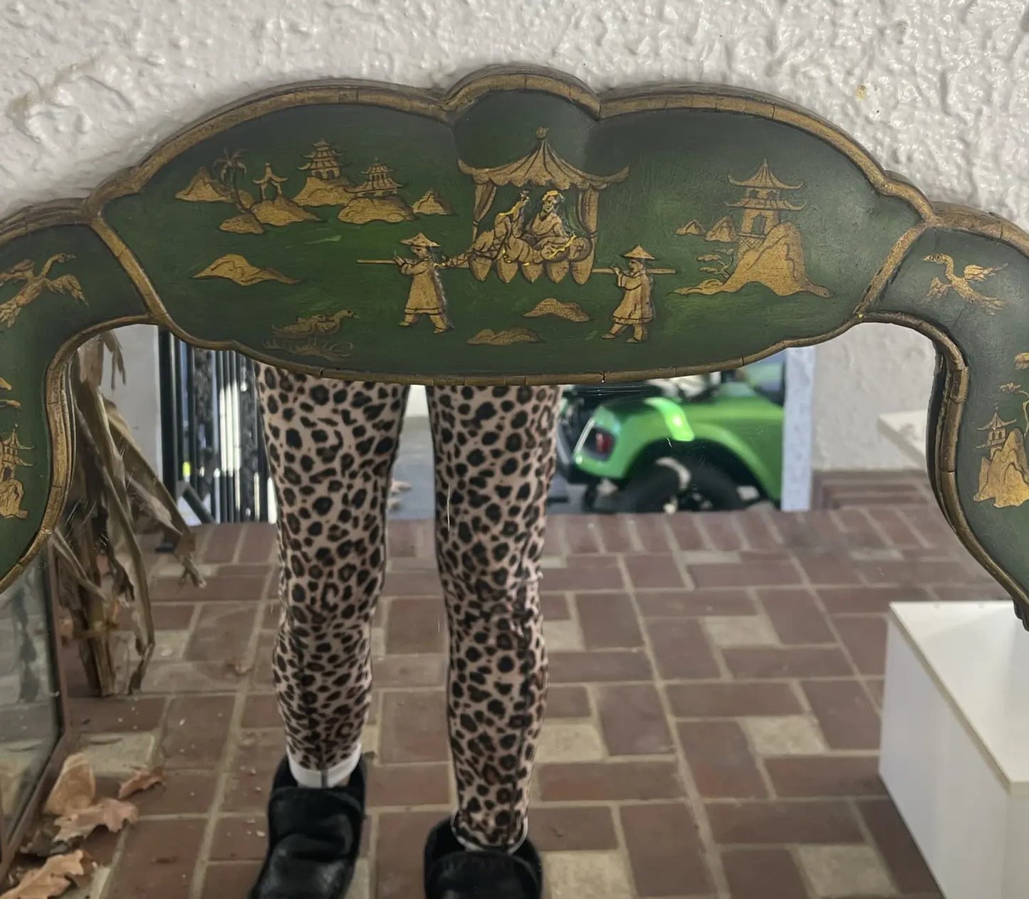 Mid 20th Century Green and Gilt Chinoiserie Mirror