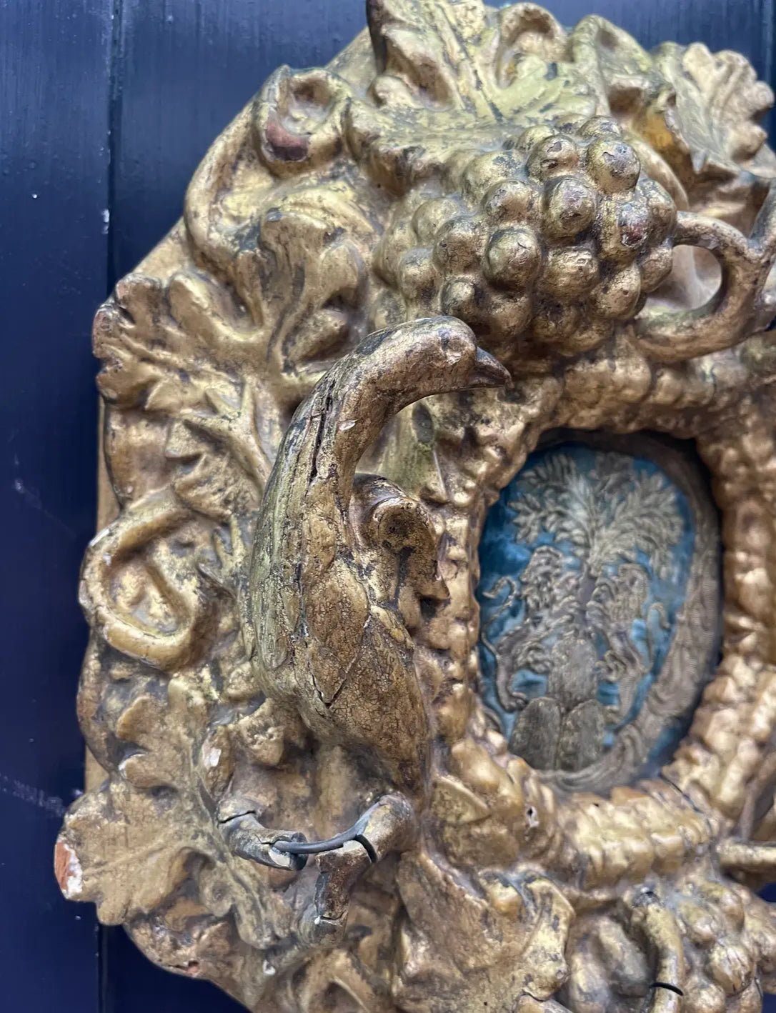 Antique 18th Century Gilt Carved Frame and Needlework
