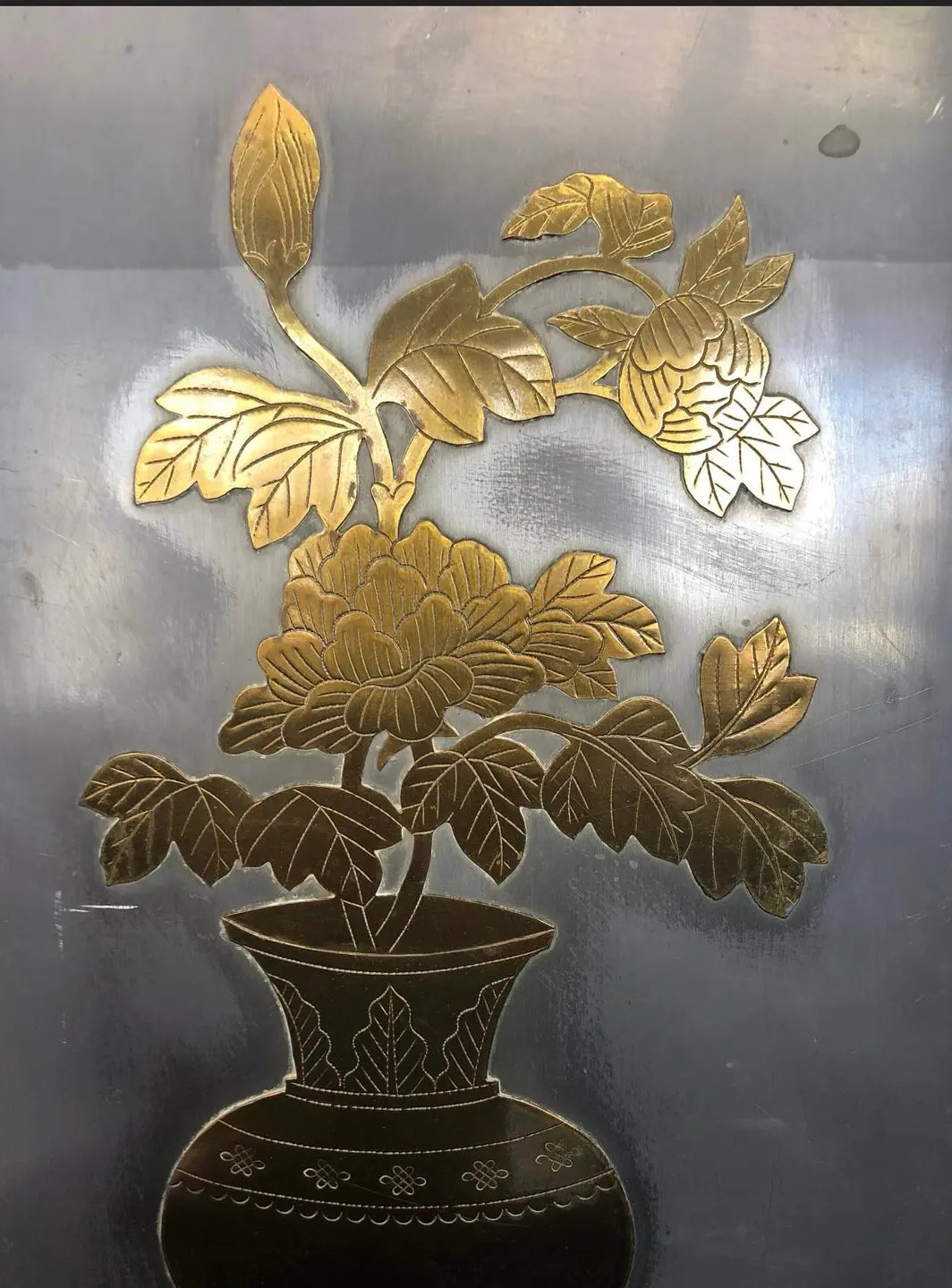 Pair of Vintage Pewter and Brass Wall Plaques Made in Hong Kong
