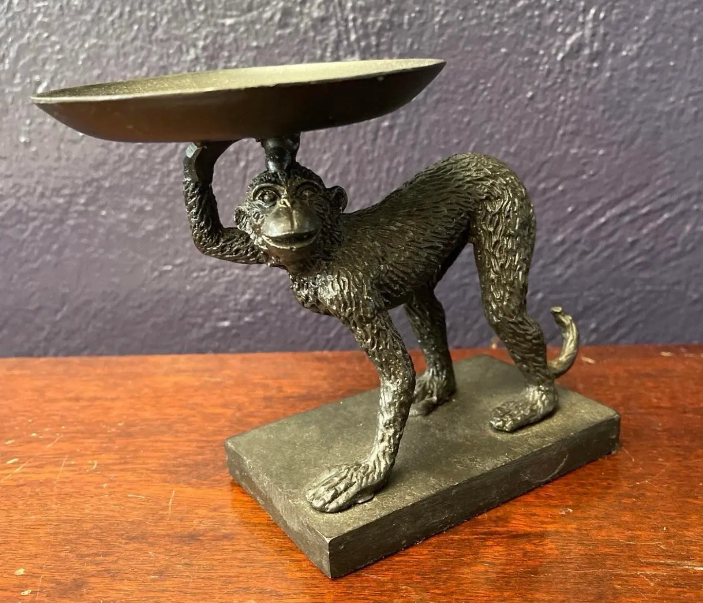 Vintage Cast Iron Monkey Stand Ashtray/Card Tray Trinket Dish