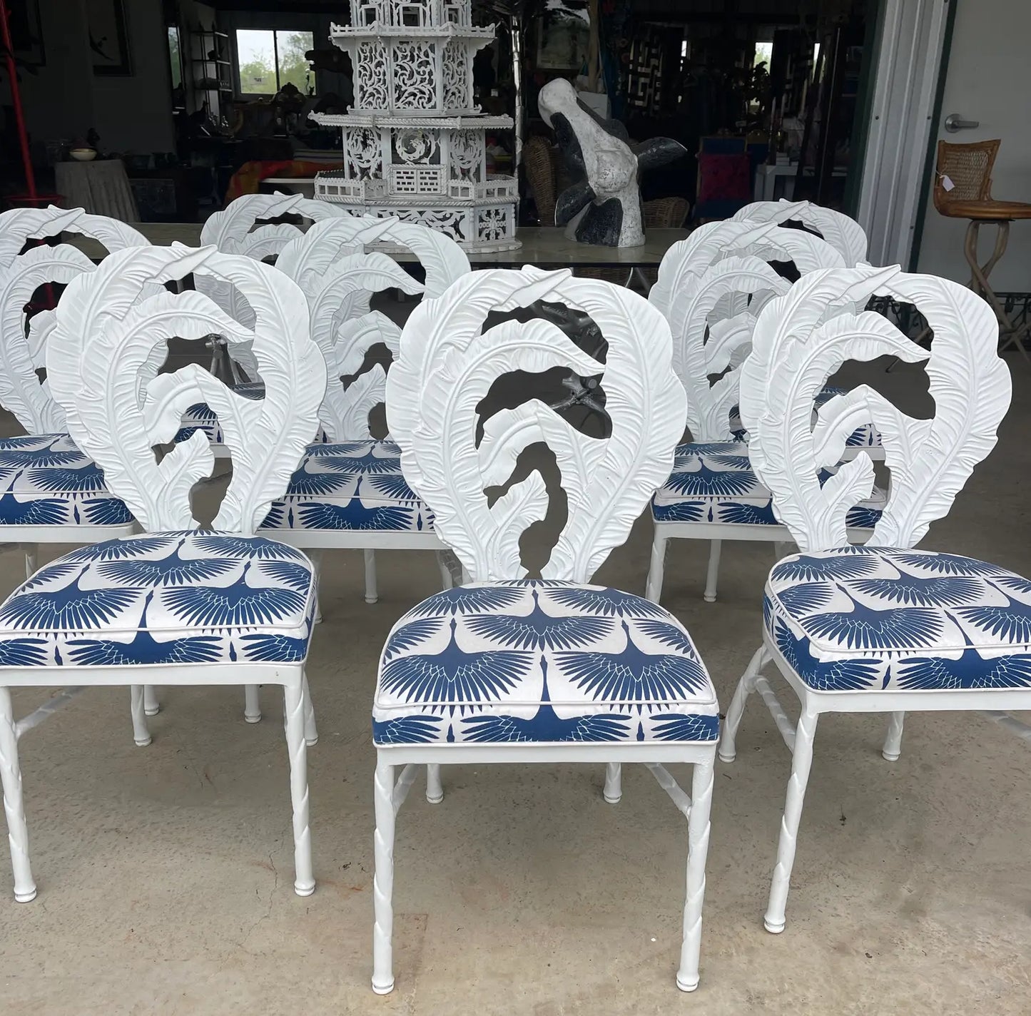 1970s Veneman Collection Tropitone Banana Leaf Aluminum Patio Chairs - Set of 8