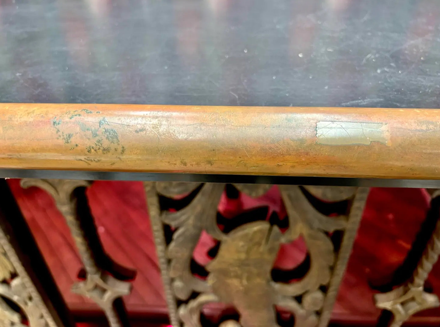 Vintage Red Art Deco Style Bar With Pierced Metal Work