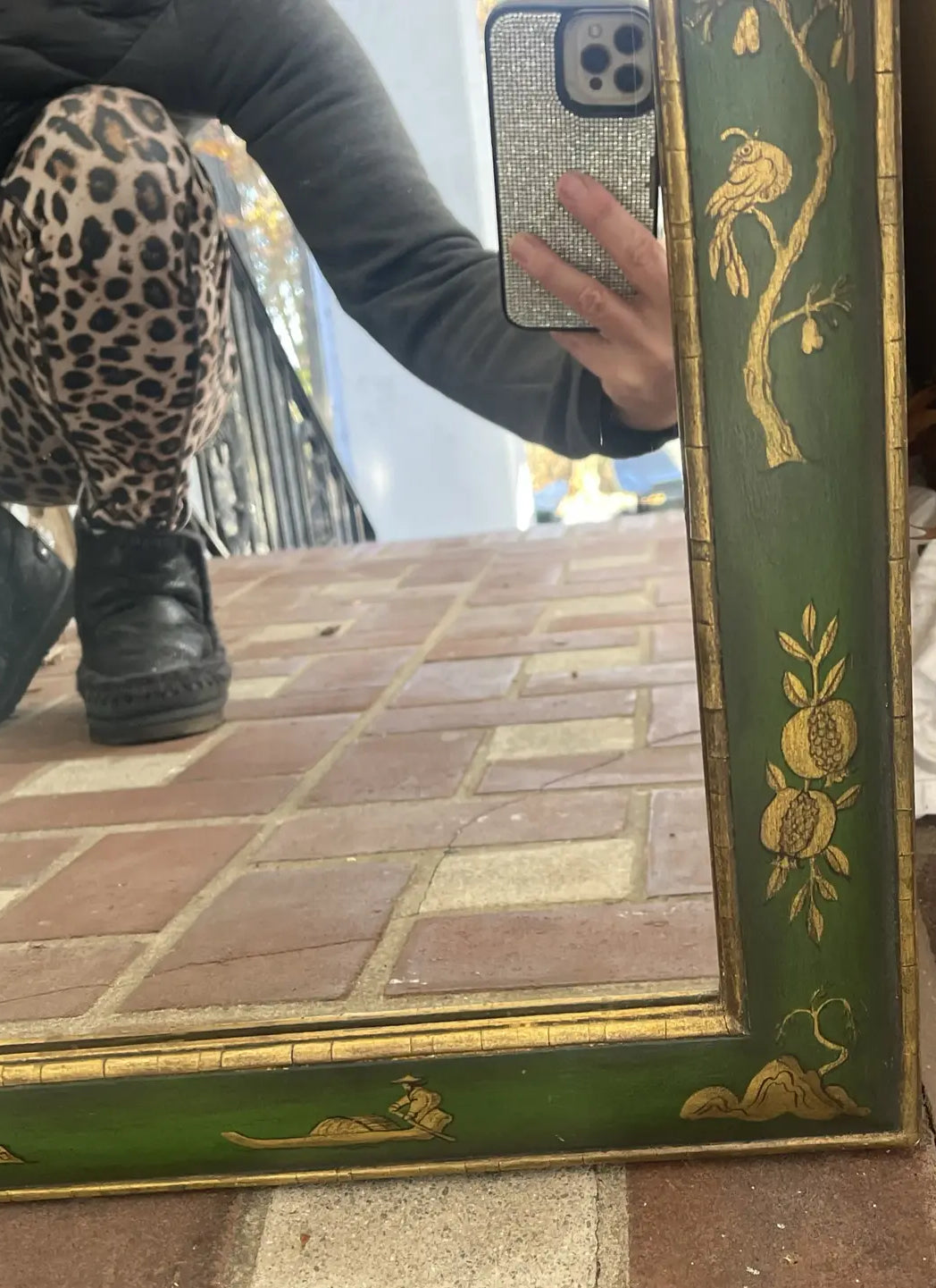 Mid 20th Century Green and Gilt Chinoiserie Mirror