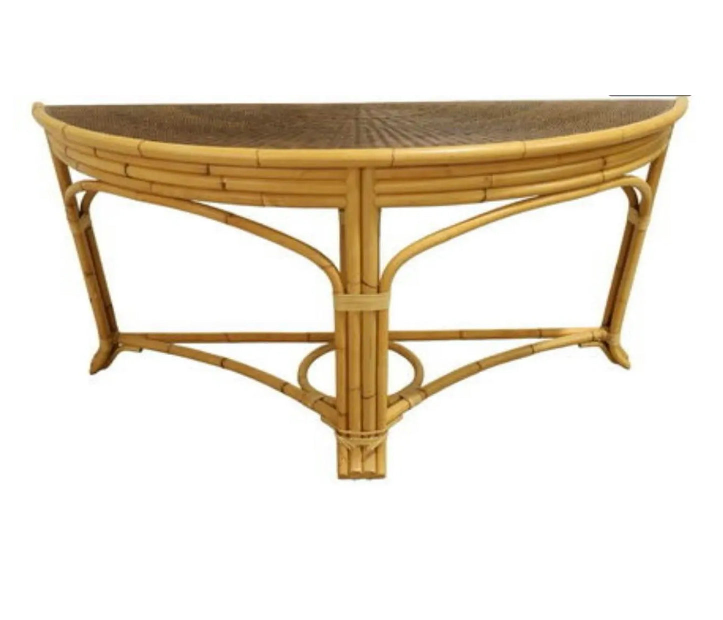 A Pair of Large Rattan and Bamboo Demilune Tables by John Hutton for Donghia