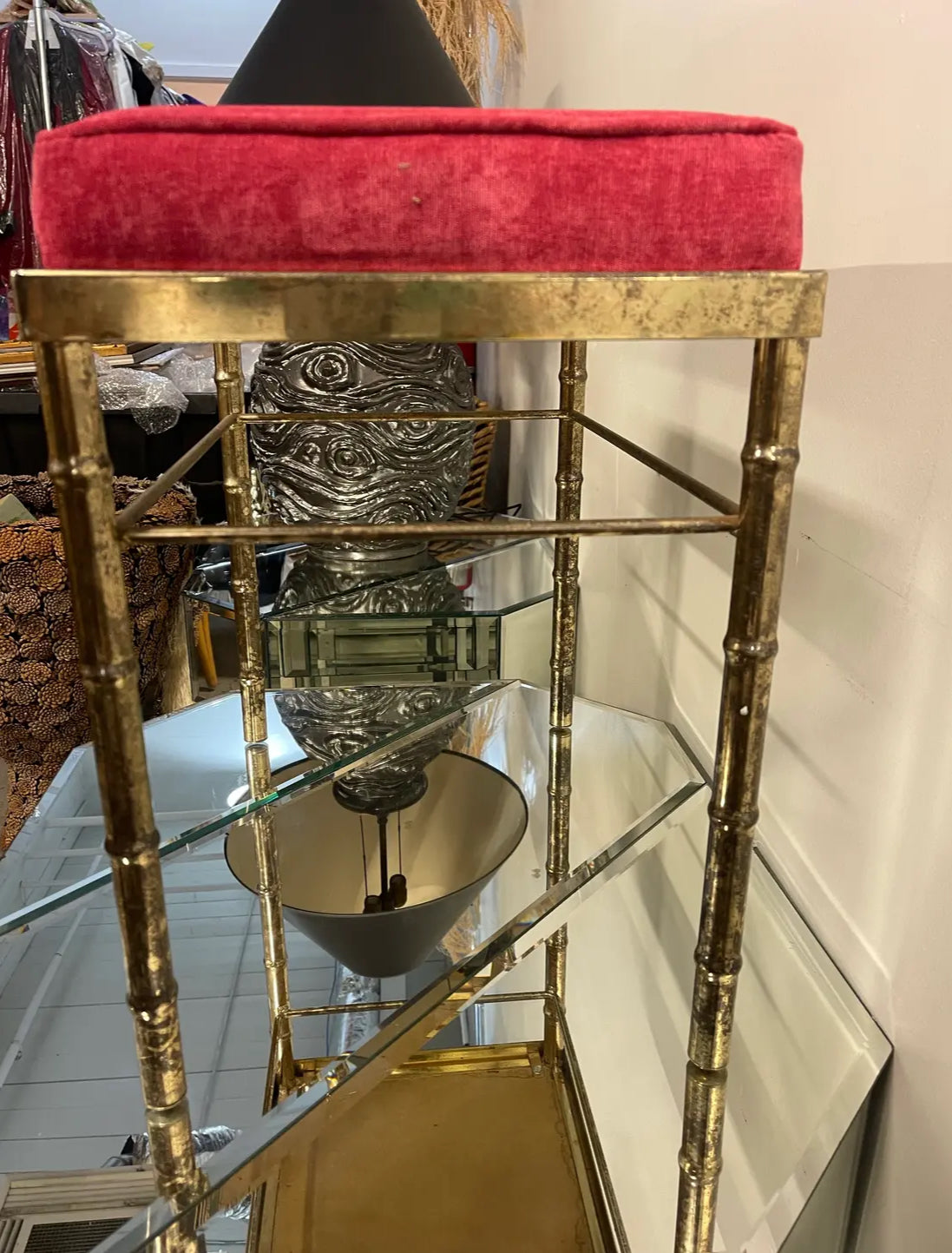 1970s Vintage Faux Bamboo Vanity Stool