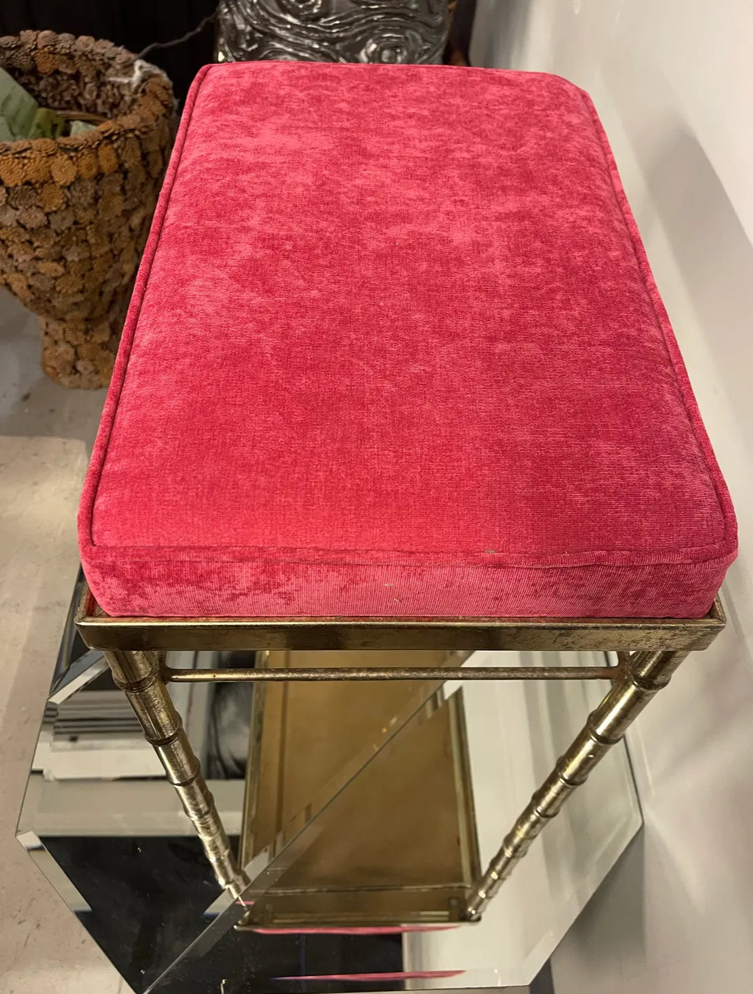 1970s Vintage Faux Bamboo Vanity Stool