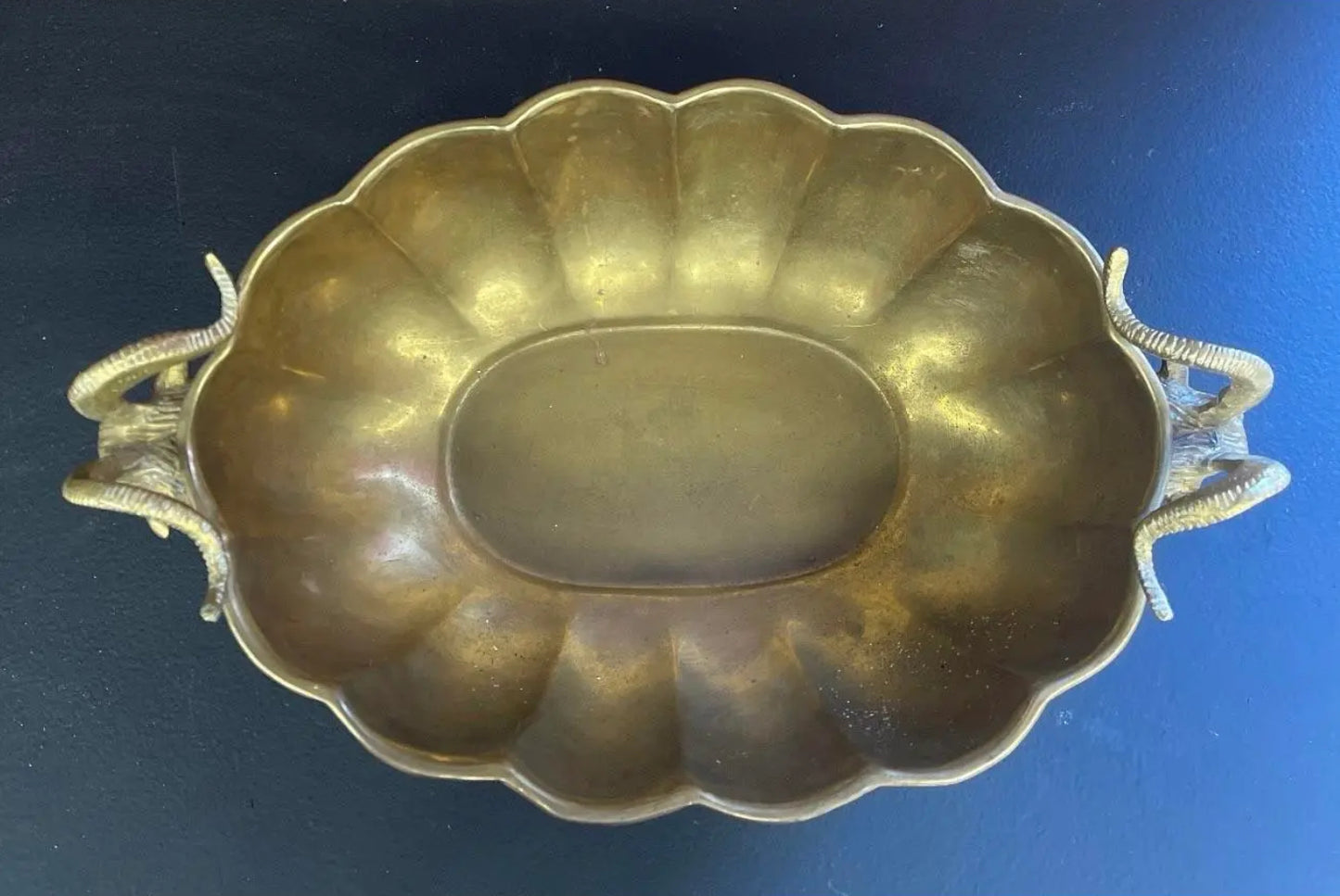 Vintage Brass Bowl With Rams Heads