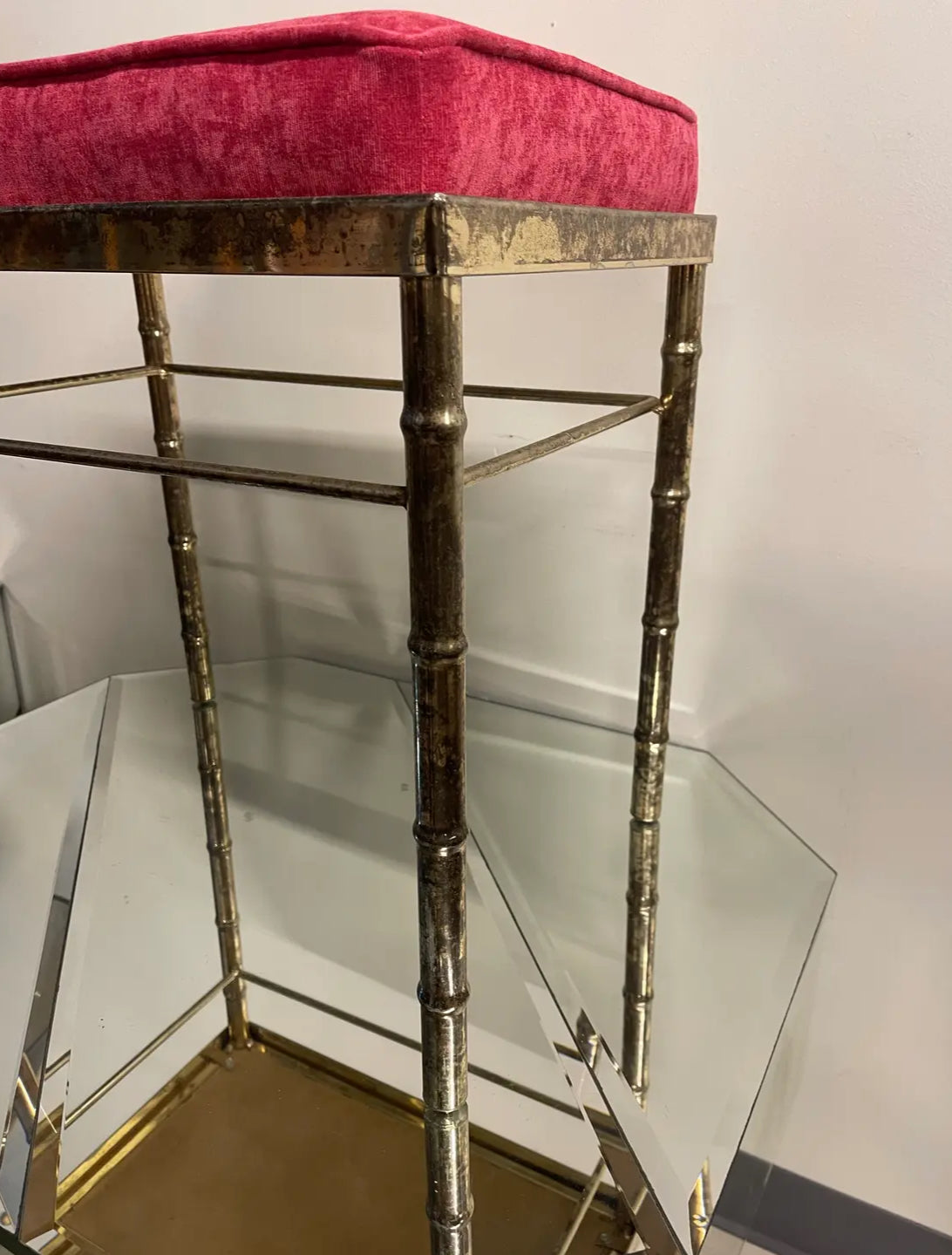 1970s Vintage Faux Bamboo Vanity Stool