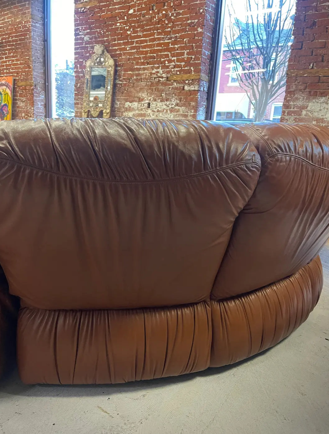 1970s Vintage Mid-Century Cognac Leather Sectional Sofa