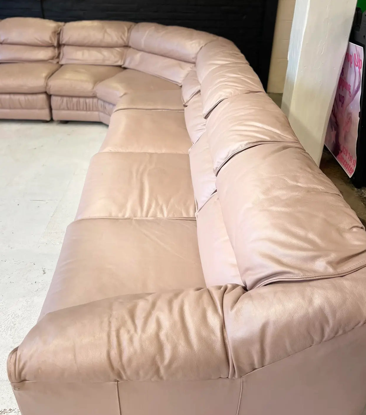 1980s Vintage Large Light Mauve Leather Sectional