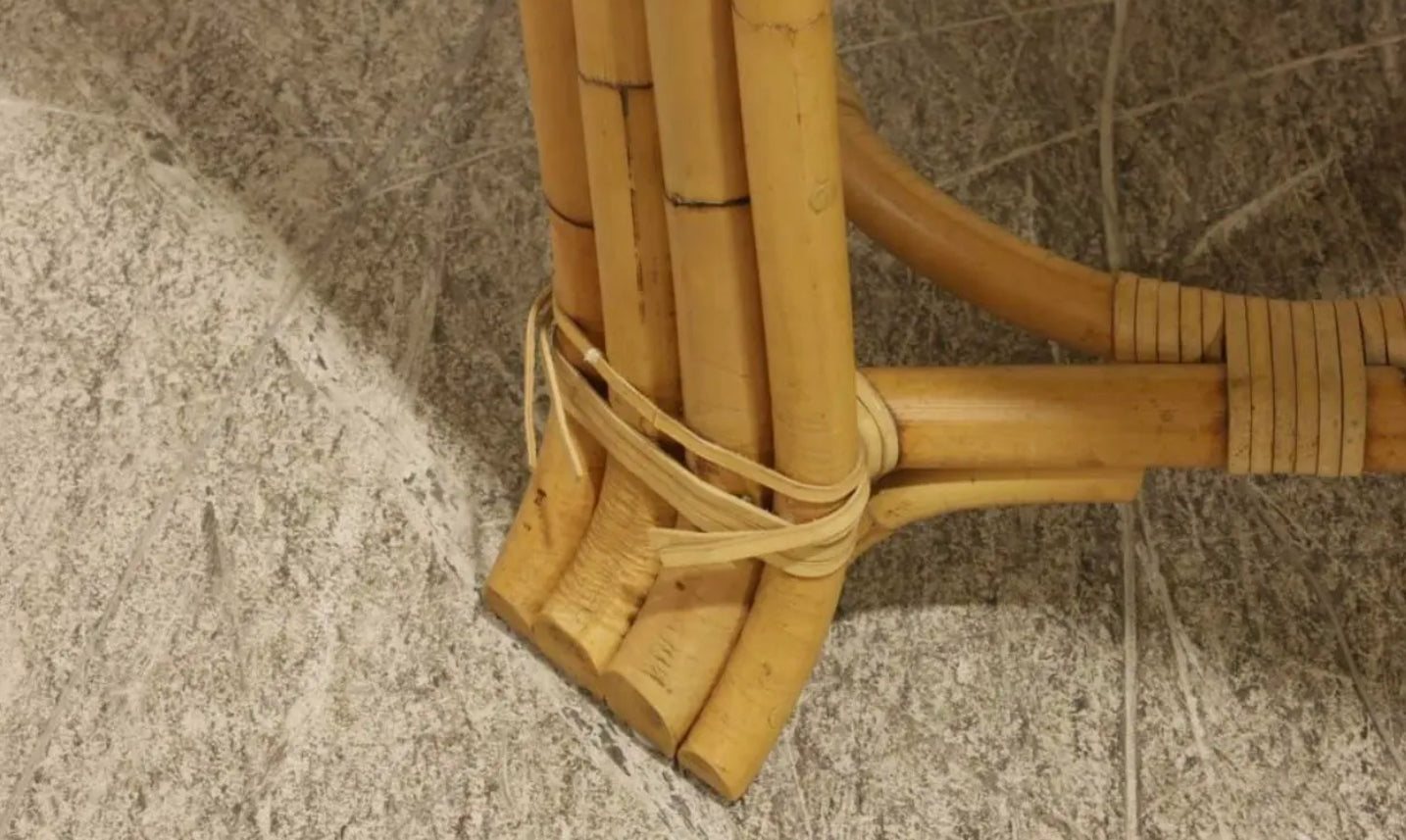 A Pair of Large Rattan and Bamboo Demilune Tables by John Hutton for Donghia