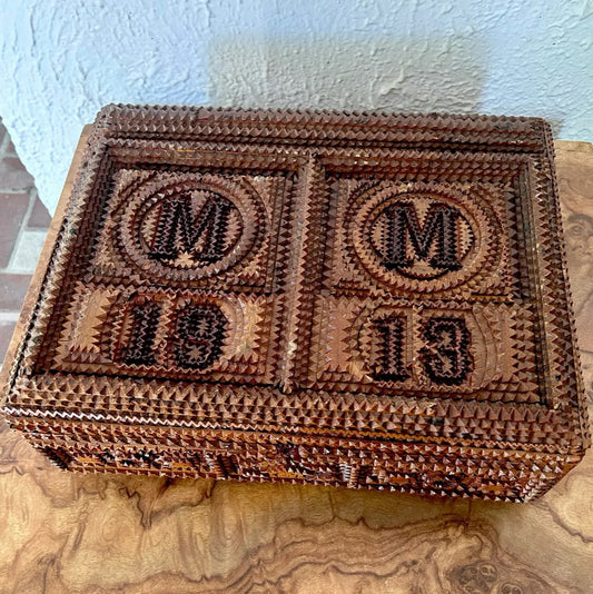 1910s German Tramp Art Flatware Storage Box