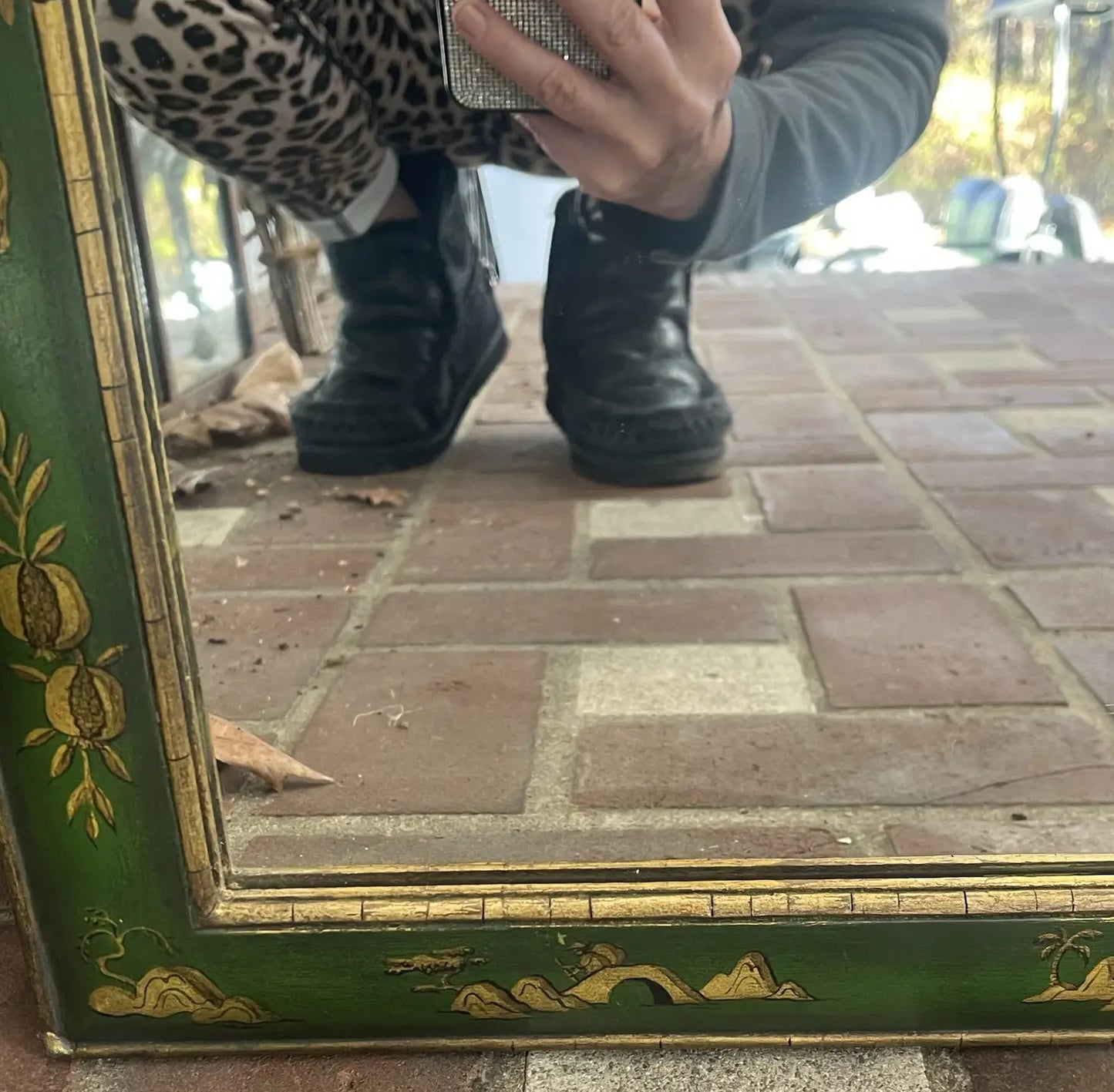 Mid 20th Century Green and Gilt Chinoiserie Mirror