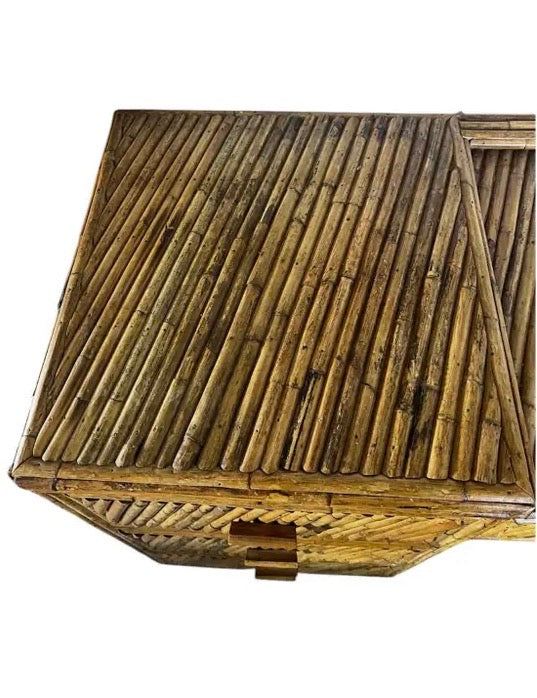 Vintage Coastal Split Rattan Vanity and Mirror, 2 Pieces