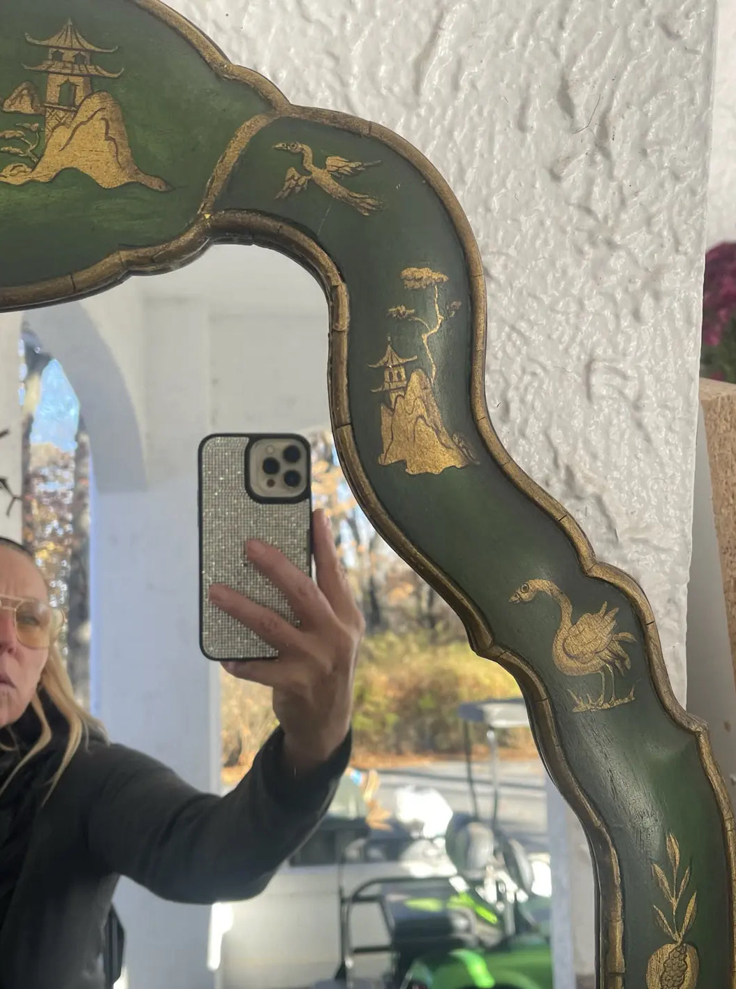 Mid 20th Century Green and Gilt Chinoiserie Mirror