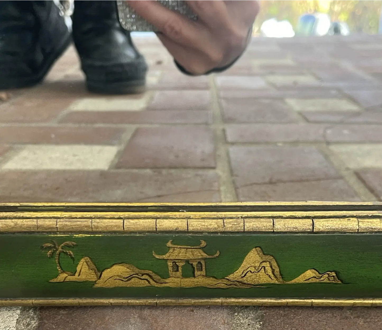 Mid 20th Century Green and Gilt Chinoiserie Mirror