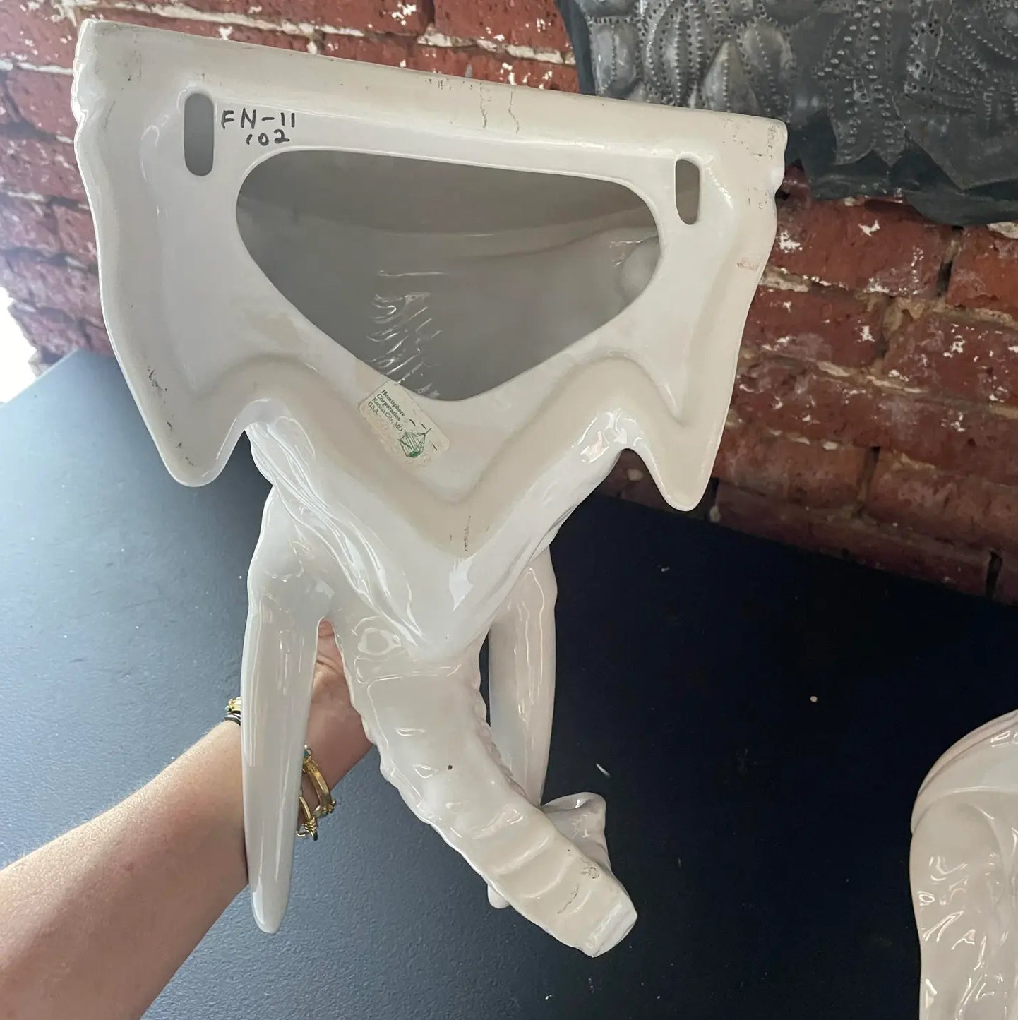 Pair of 1970s Palm Beach Regency Elephant Ceramic Wall Brackets