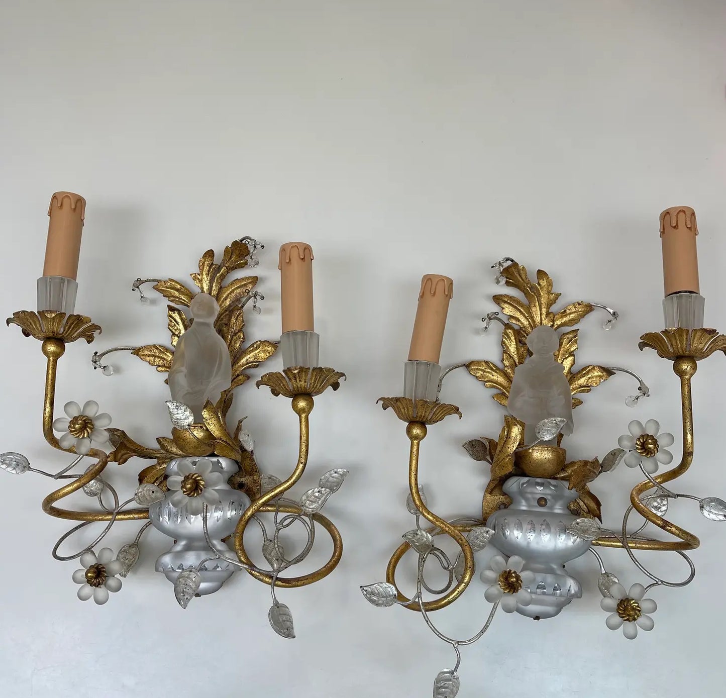 Pair of 1960s Crystal Chinoiserie Wall Sconces Attributed to Sherle Wagner