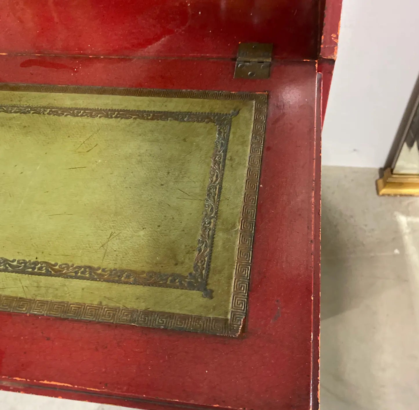 1970s Vintage Red Chinoiserie Secretary Desk
