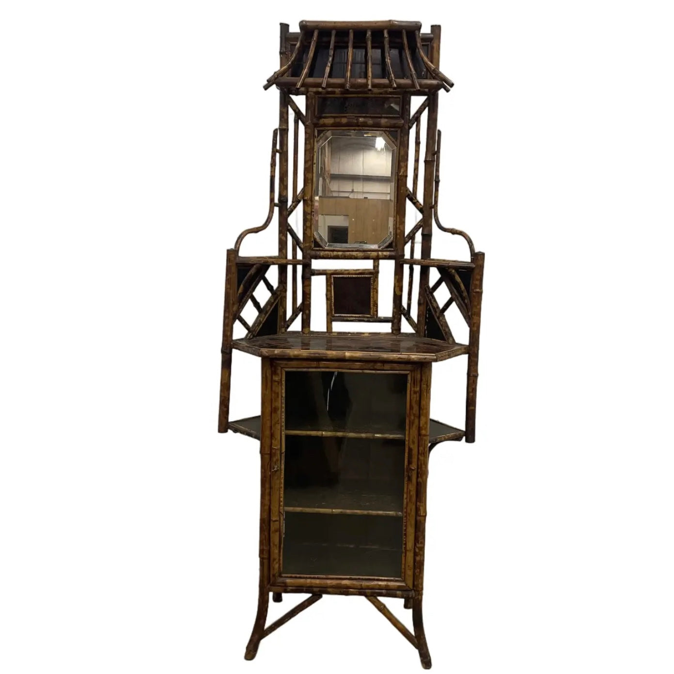 Aesthetic Movement Antique Faux Tortoise Bamboo Etagere
