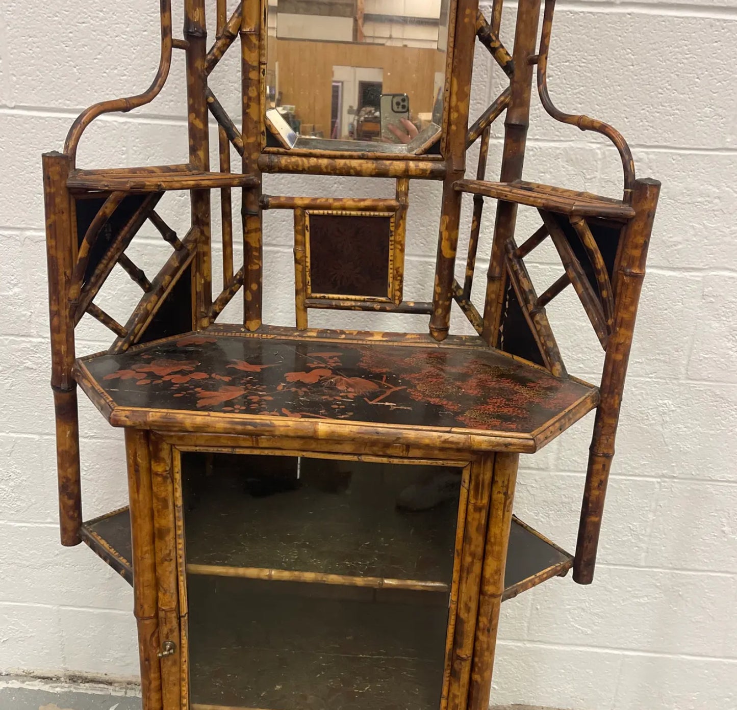 Aesthetic Movement Antique Faux Tortoise Bamboo Etagere