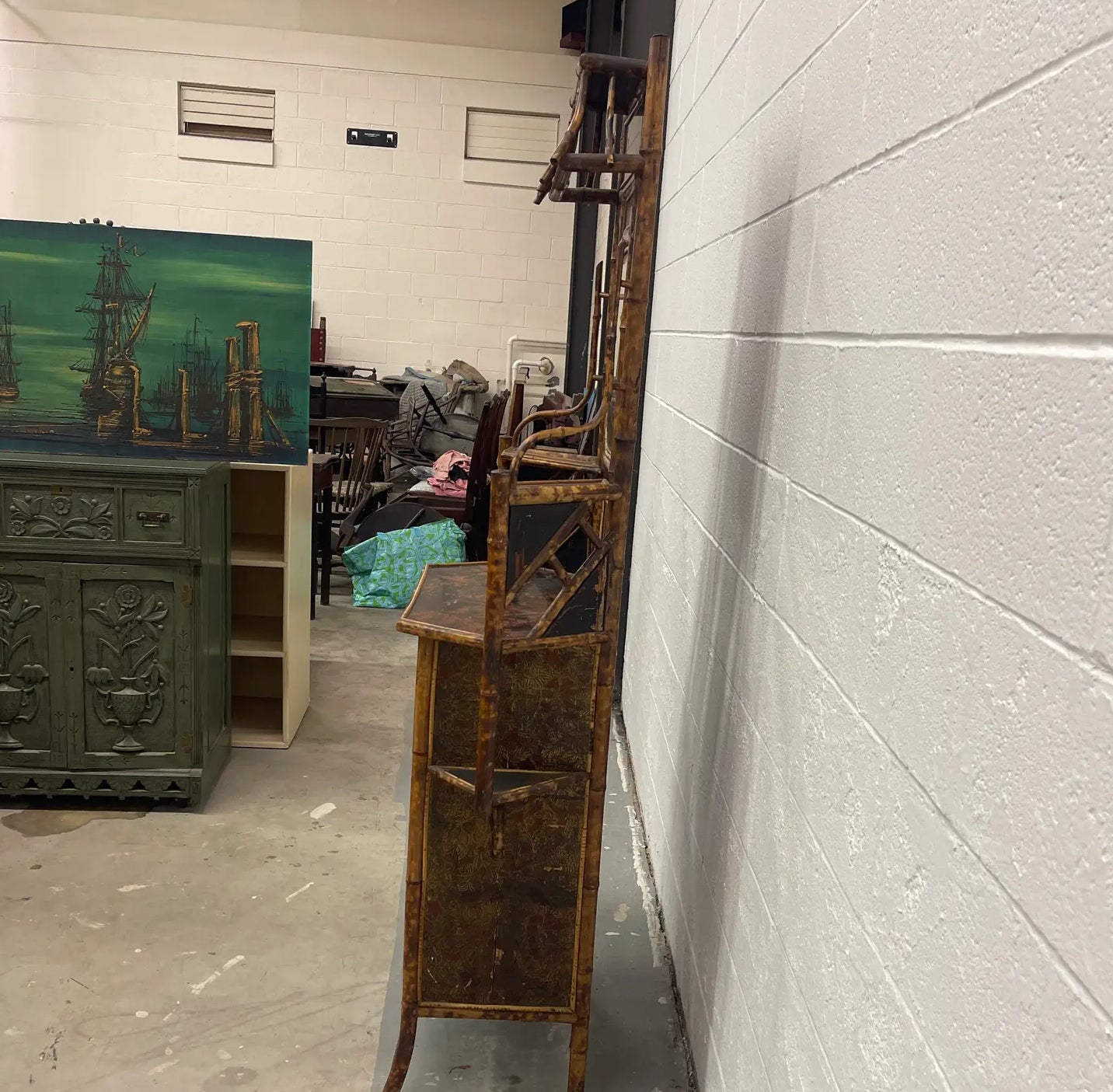 Aesthetic Movement Antique Faux Tortoise Bamboo Etagere