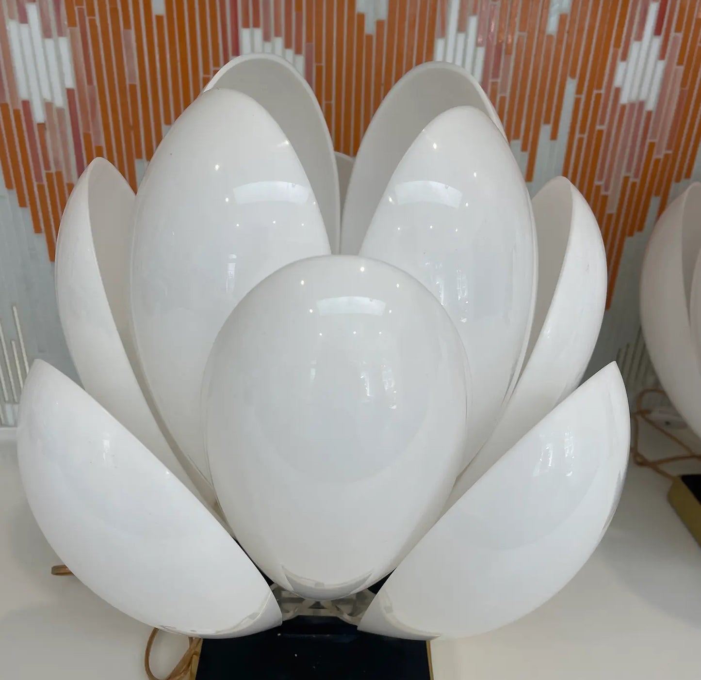 A Pair of 1970s White Rougier Lotus Lights
