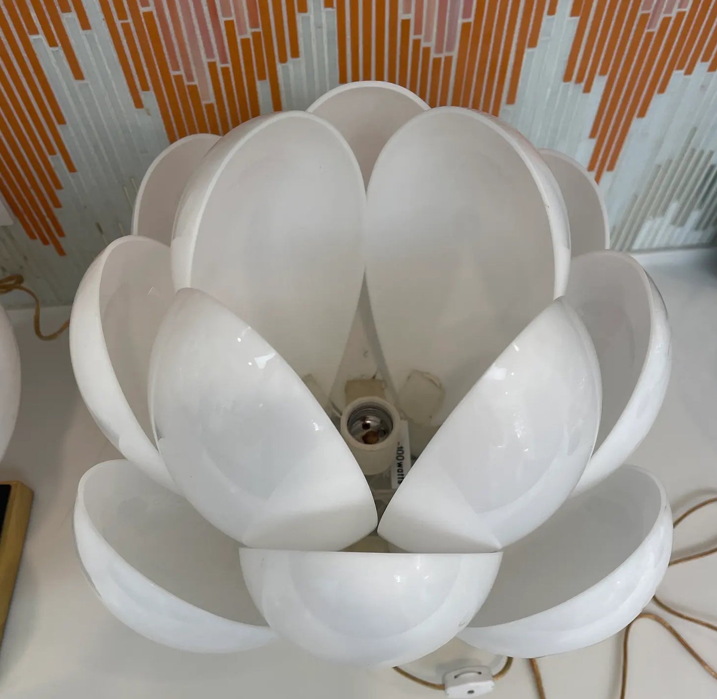 A Pair of 1970s White Rougier Lotus Lights