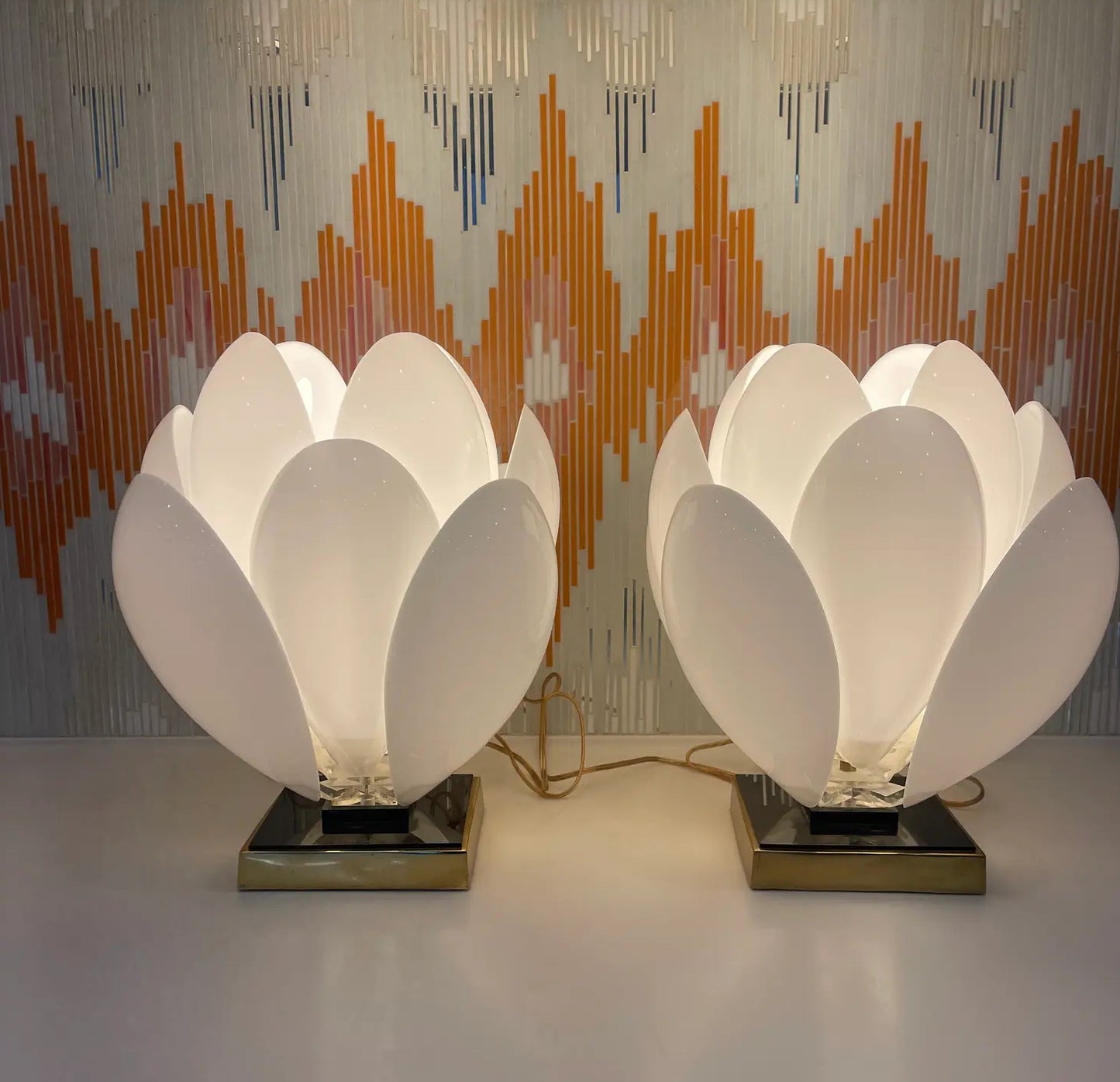 A Pair of 1970s White Rougier Lotus Lights