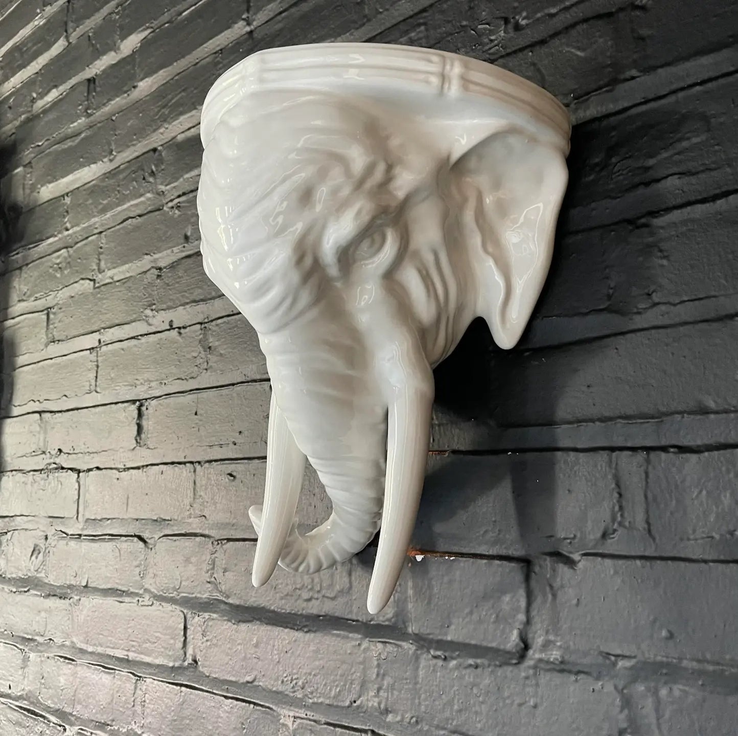 Pair of 1970s Palm Beach Regency Elephant Ceramic Wall Brackets