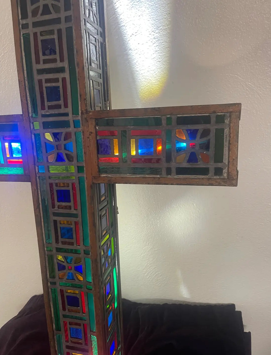 Mid 20th Century Stained Glass Three Dimensional Cross