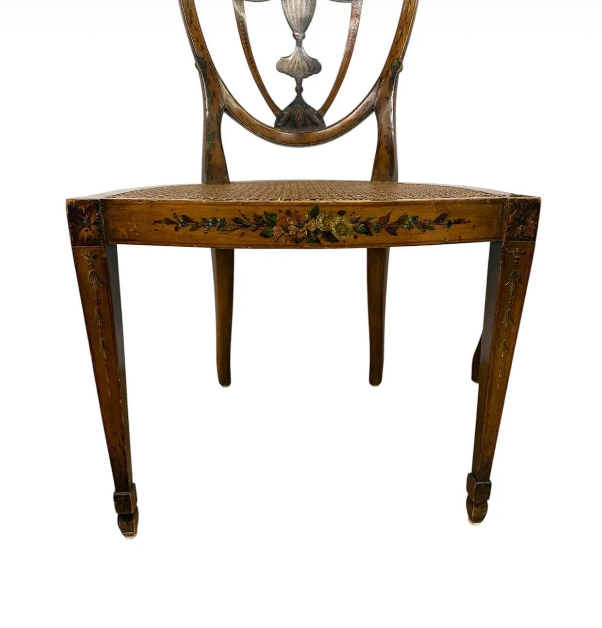 Pair of Antique 19th Century English Federal Hepplewhite Caned Side Chairs