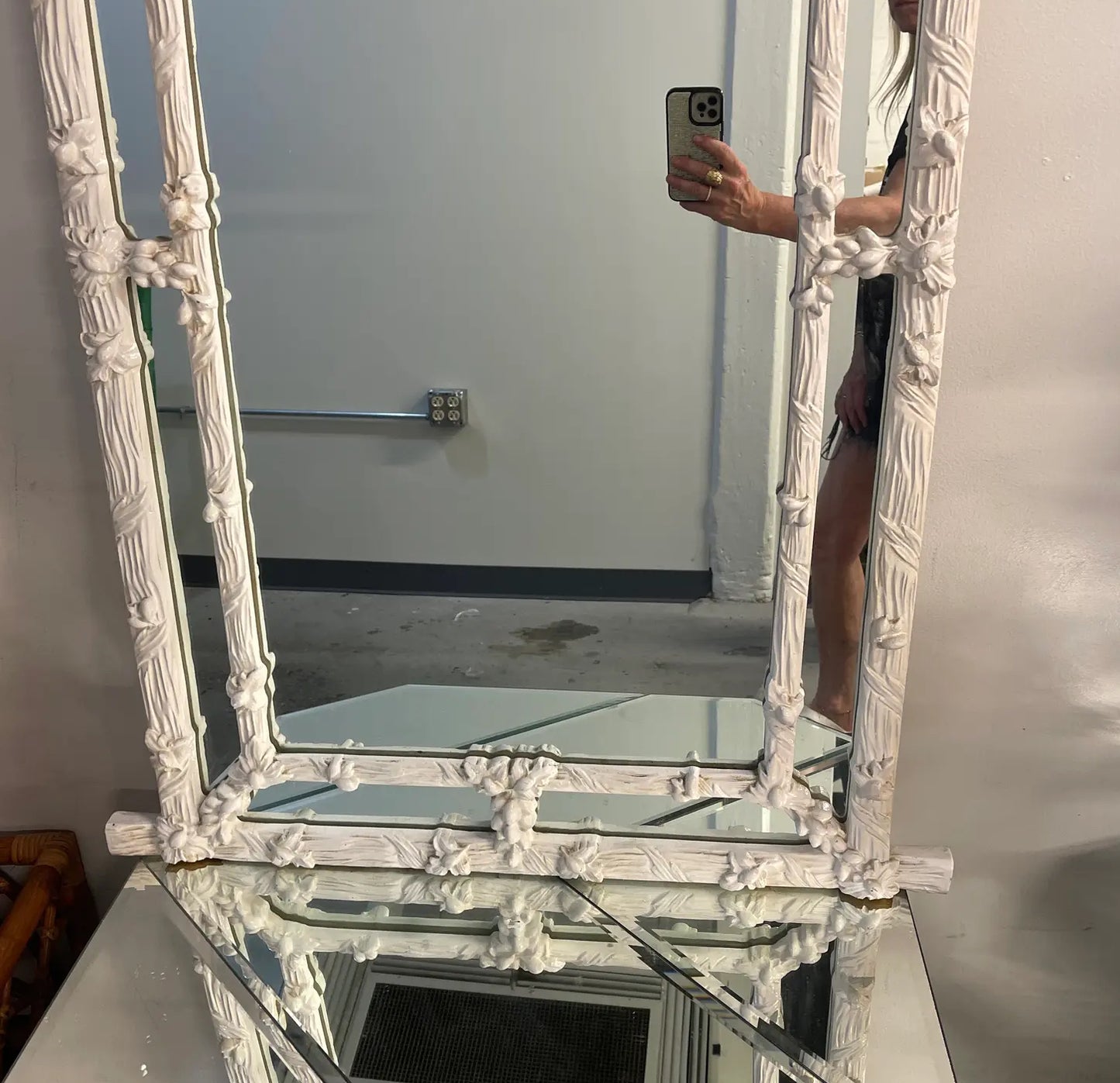1970s Gampel-Stoll White Faux Bois Mirror