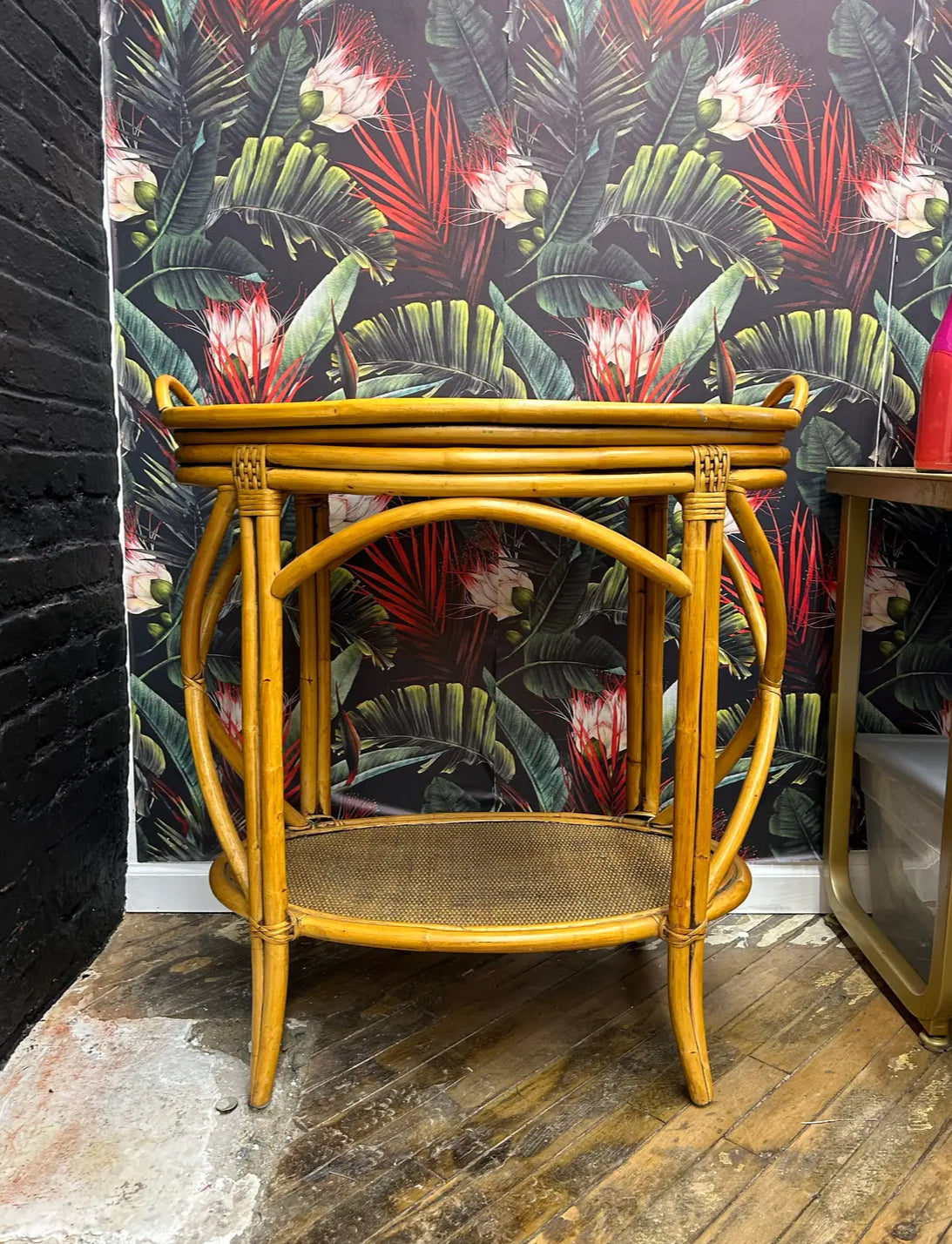 A Pair of Vintage Mid 30th Century McGuire Coastal Bent Bamboo and Rattan Oval Bar Tables With Removable Serving Trays