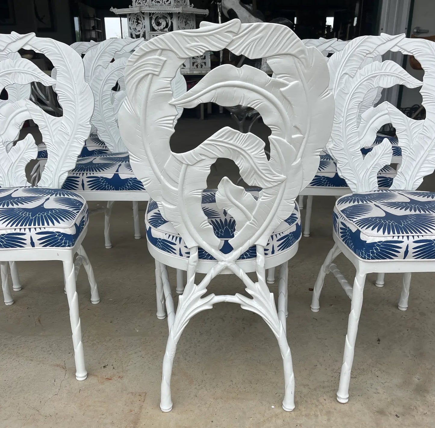 1970s Veneman Collection Tropitone Banana Leaf Aluminum Patio Chairs - Set of 8