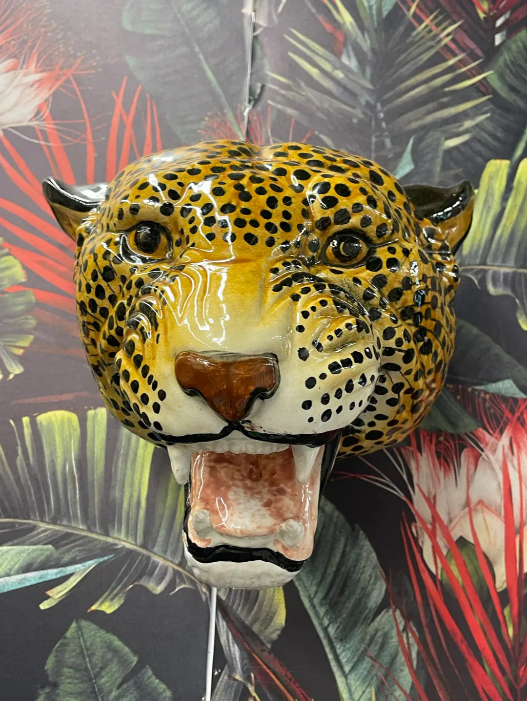 Pair of Vintage 1970s Italian Glazed Terra Cotta Leopard Wall Sculptures