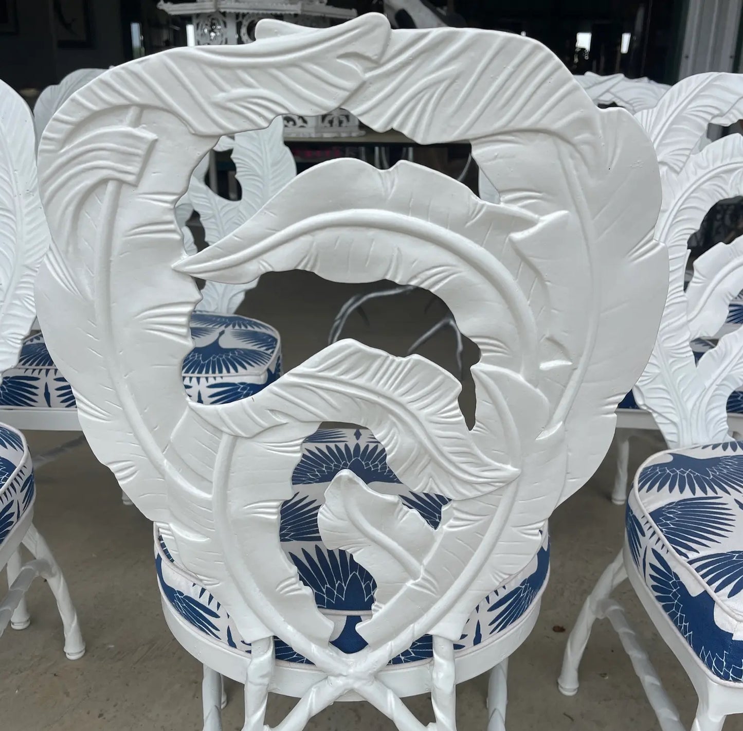 1970s Veneman Collection Tropitone Banana Leaf Aluminum Patio Chairs - Set of 8