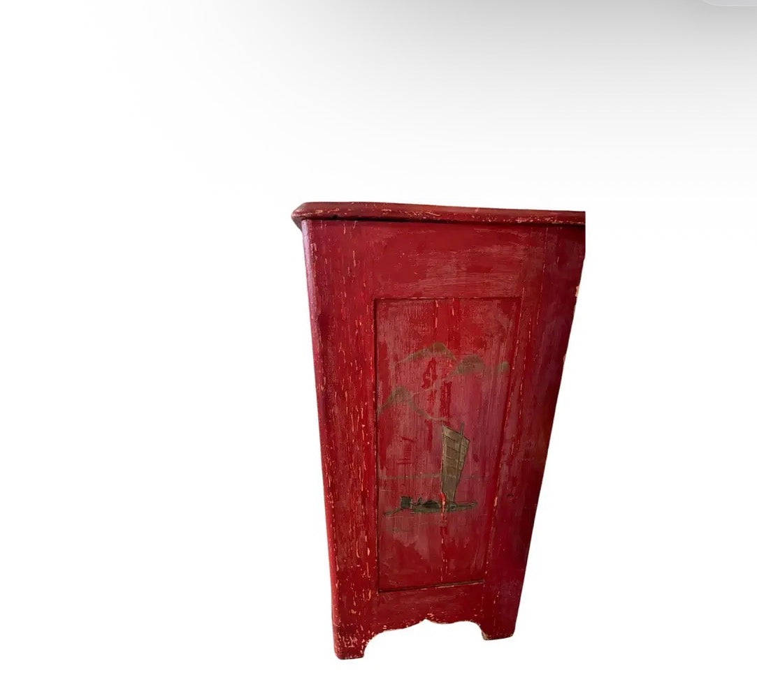 Red Antique Chinoiserie Chest of Drawers