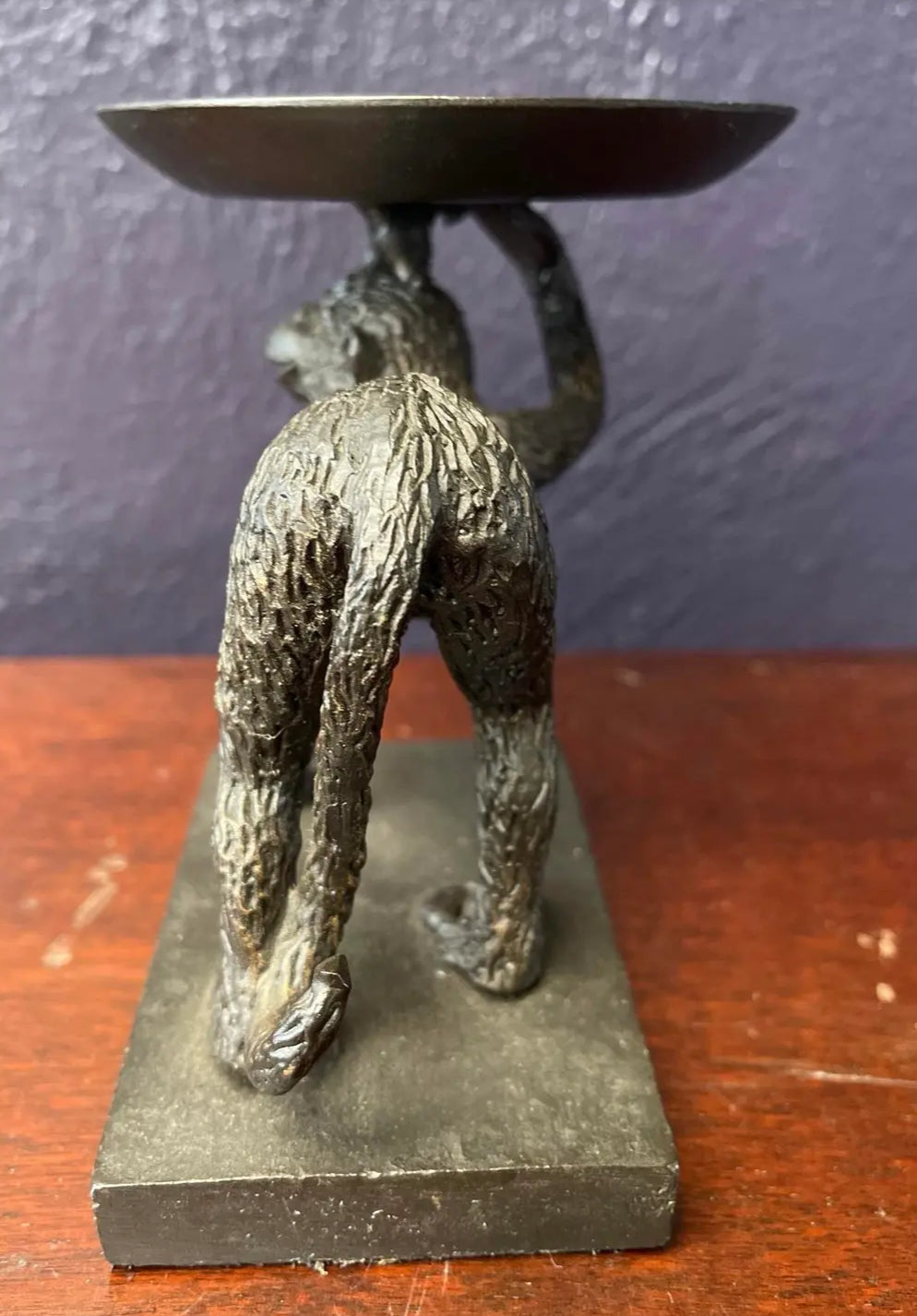 Vintage Cast Iron Monkey Stand Ashtray/Card Tray Trinket Dish