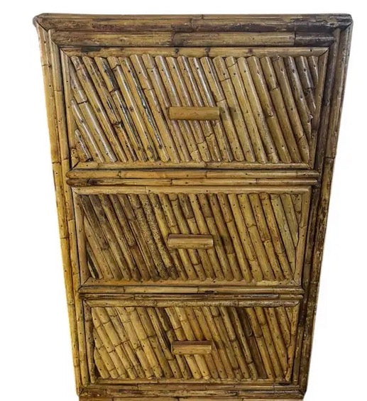 Vintage Coastal Split Rattan Vanity and Mirror, 2 Pieces