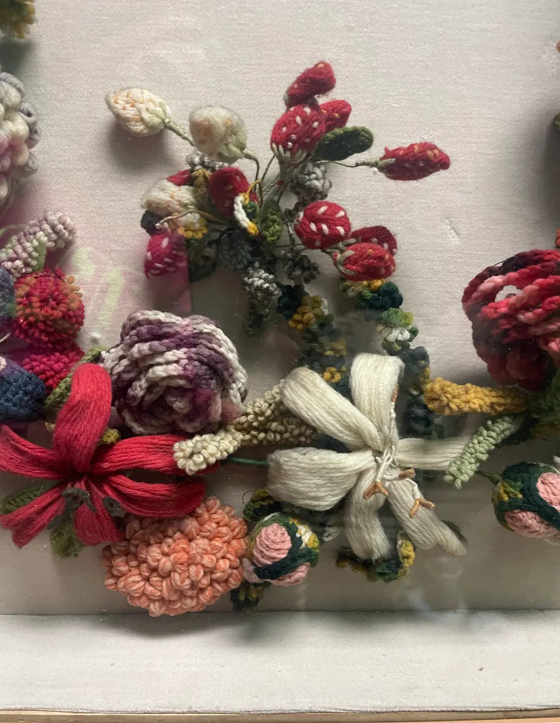 Late 19th Century Victorian Felt Art Memorial Wreath in Shadow Box
