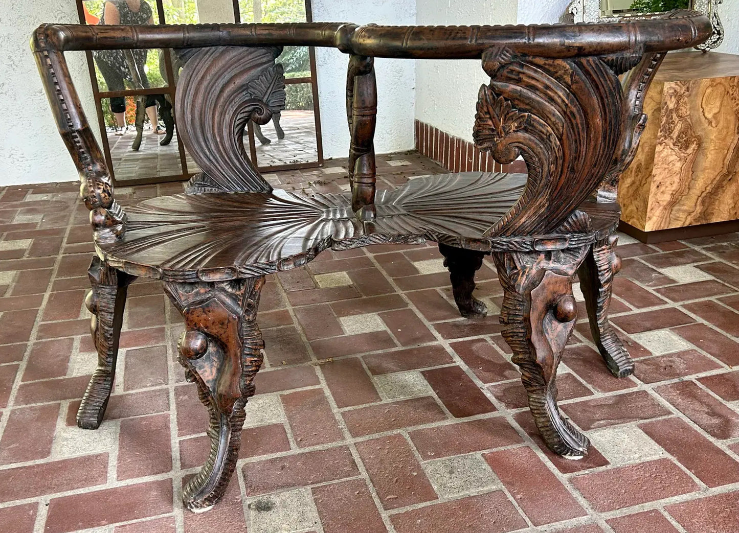 Mid 20th Century Italian Carved Grotto Bench