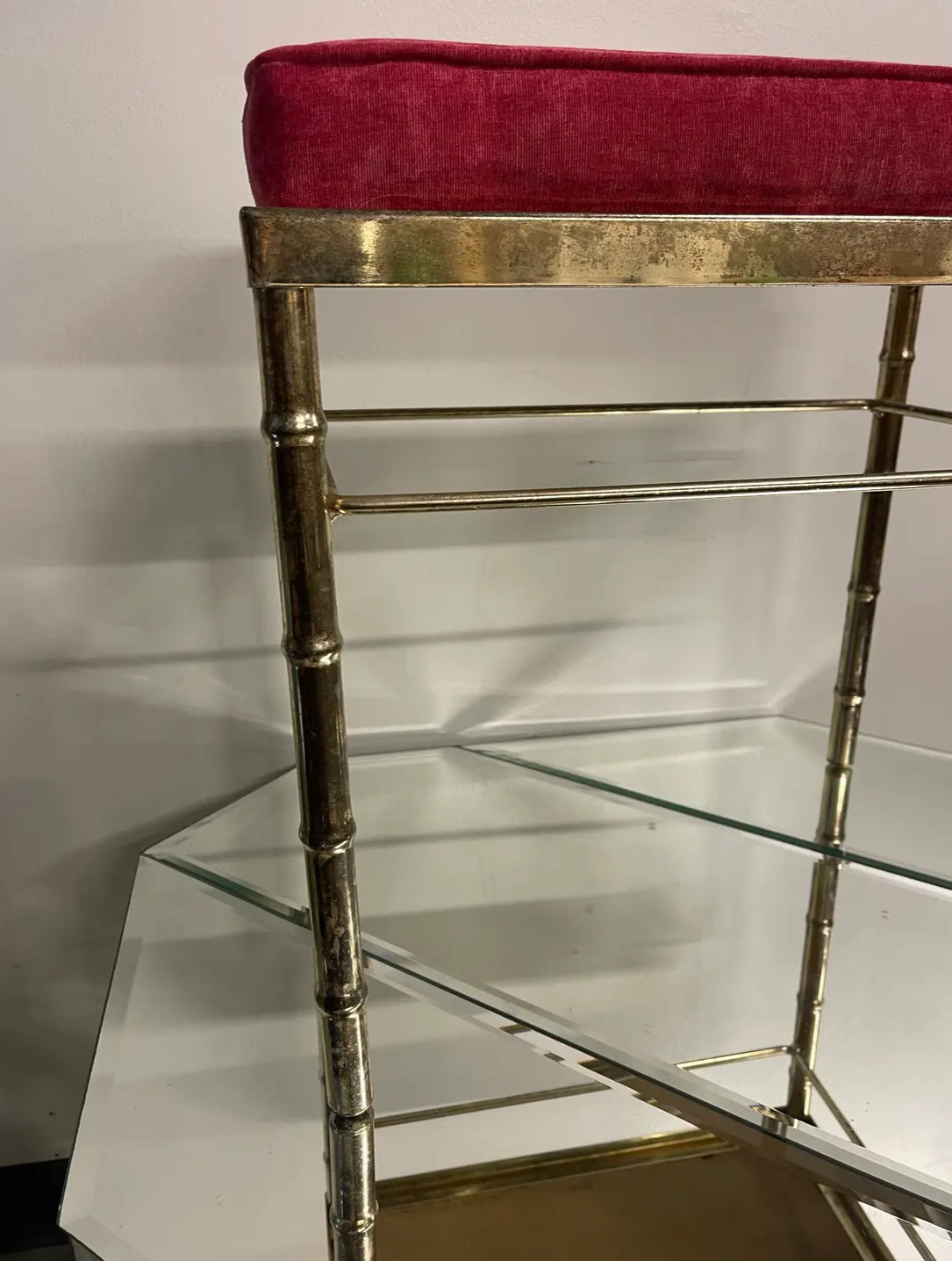 1970s Vintage Faux Bamboo Vanity Stool